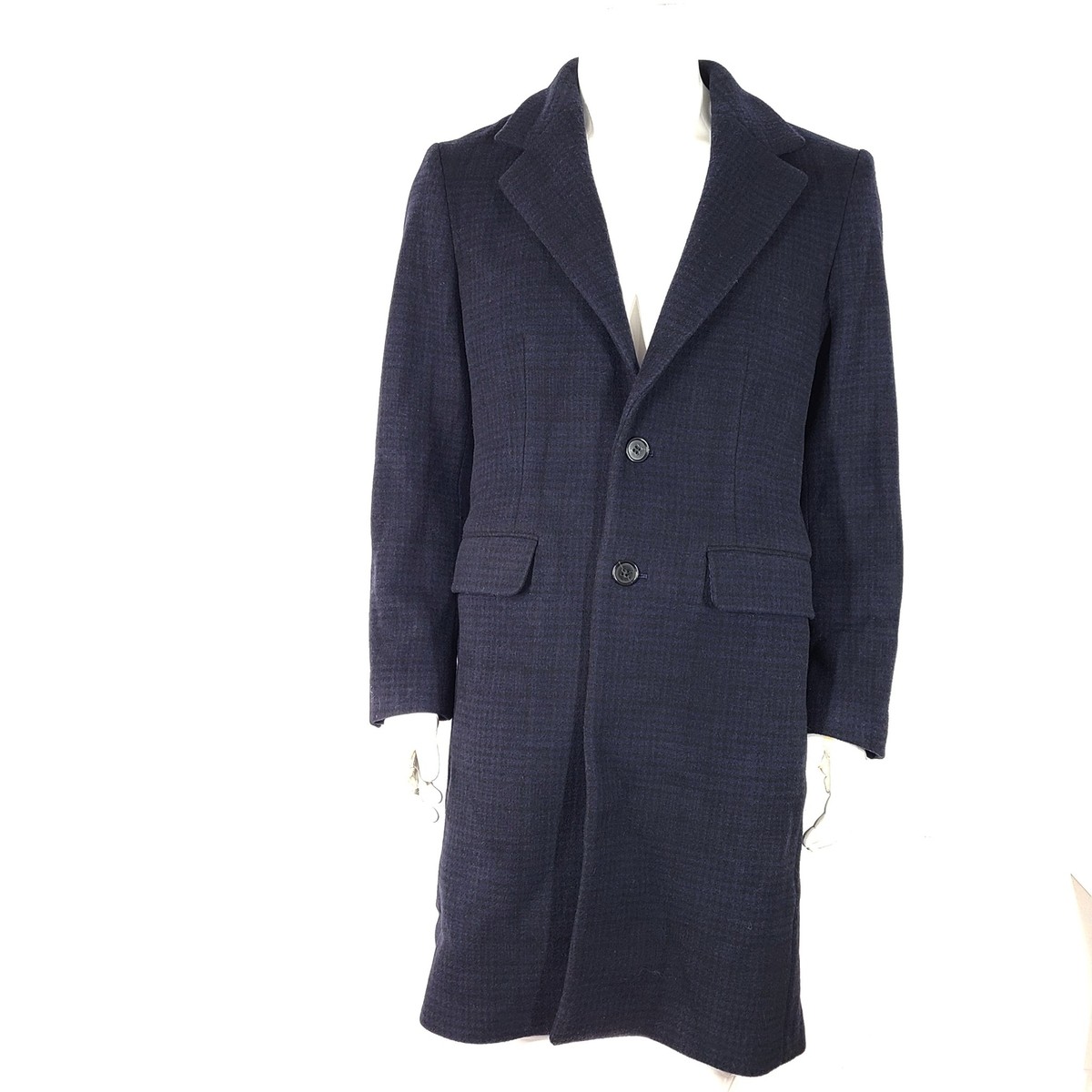 Banana Republic Men's Trento Wool Plaid Topcoat Navy Blue Banana Republic Men's Trento Wool Plaid Topcoat Navy Blue