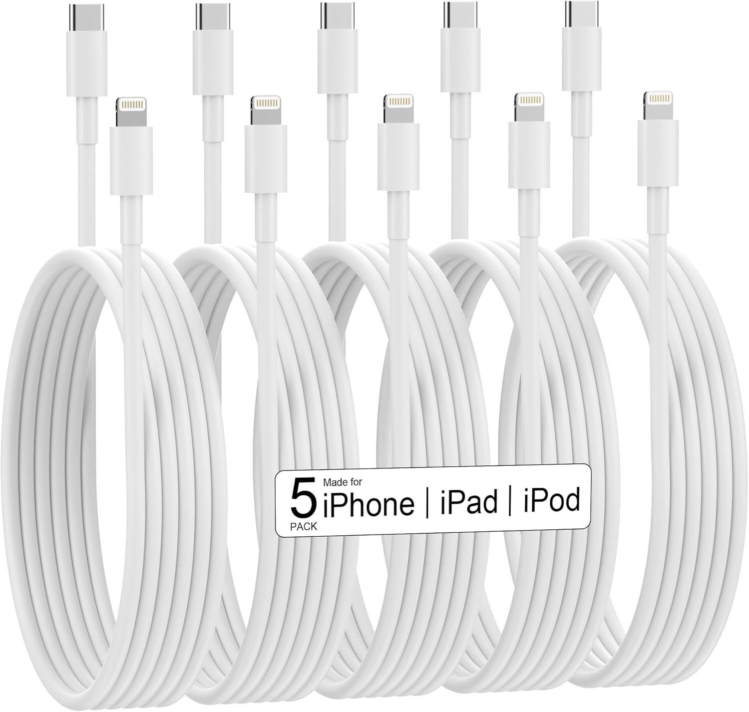USB C to Lightning Cable Apple Mfi Certified 5 Pack/6 FT Iphone Charger Fast ...-image