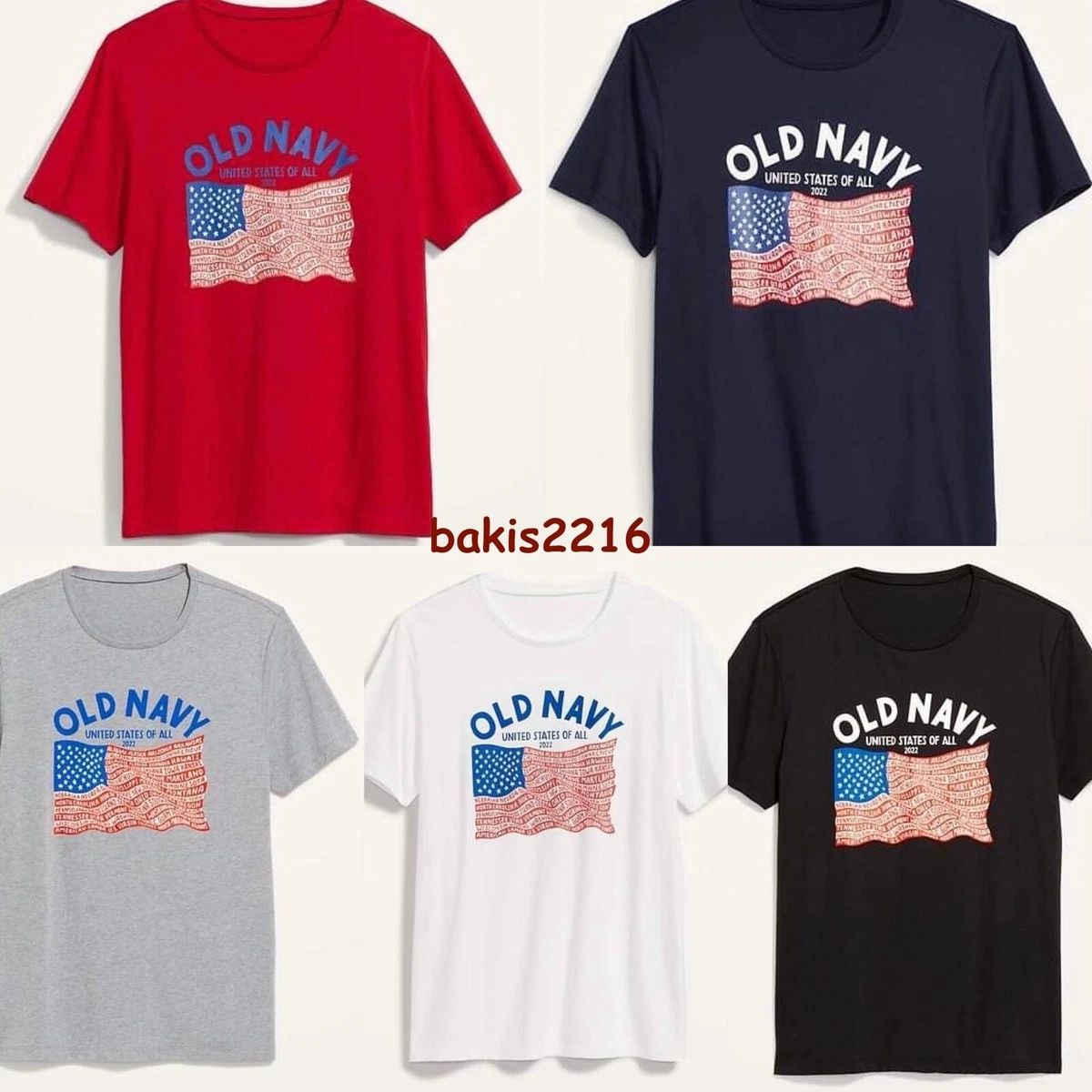 OLD NAVY Men's US Flag 2023 T-SHIRT, Sz S to 3XL Red, Gray, N