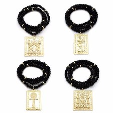 NEW EGYPTIAN TABLETS PENDANT & 30" WOODEN BEAD CHAIN HIP HOP NECKLACES 