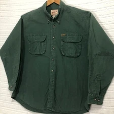 Woolrich Outdoor Shirt Button Up Long Sleeve Green Elbow Patch Mens XLarge