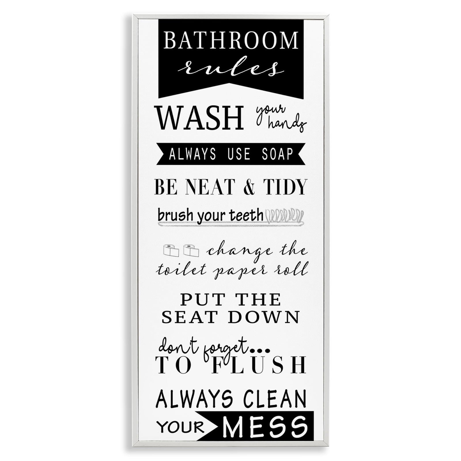 Black Bathroom Rules Framed Giclee Art Design by Anna Quach