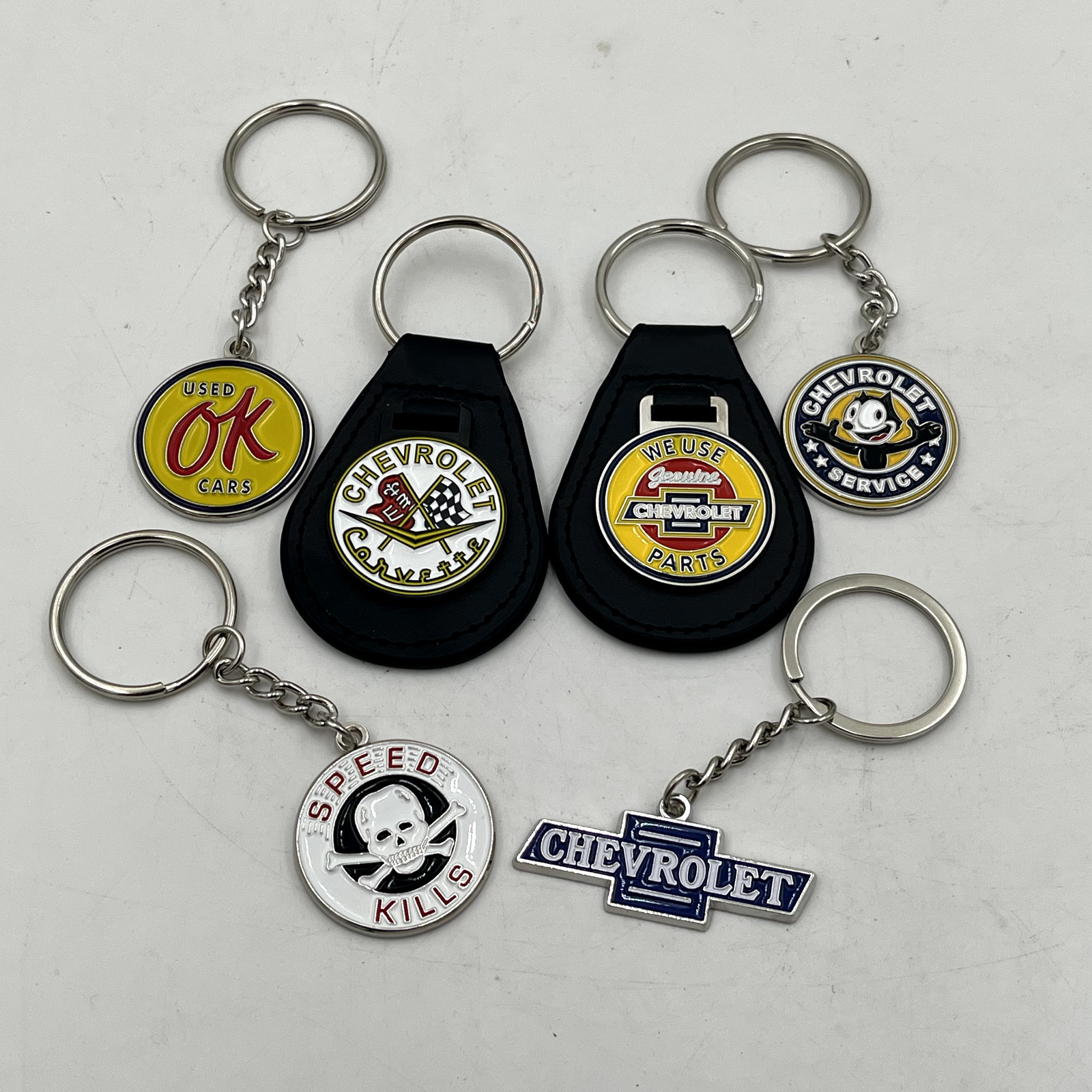 Black Leather Keychain Chevrolet Corvette Metal Enamel Emblem Sign Key Fob Gift