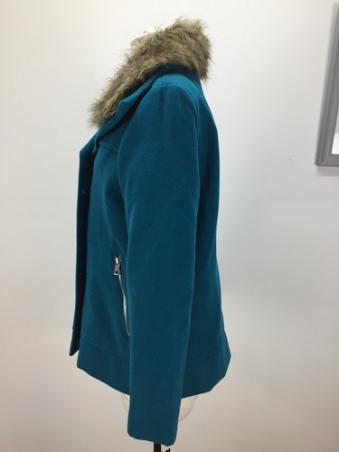 ROCKMANS SIZE 10 WOMENS TEAL LINED MELT COAT REMOVABLE FAUX FUR TRIM POCKETS NEW - Picture 10 of 11