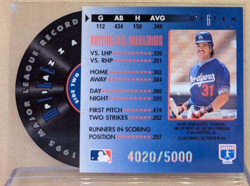 1996 Leaf Studio HIT PARADE #6 Mike Piazza HOF RARE DIE CUT NYLON RECORD LOOK - Picture 2 of 2