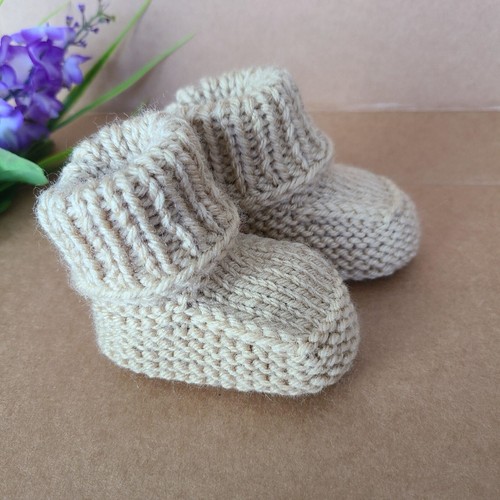 Cute Baby Booties Knit Baby Boots Baby Shower Booties Beige Size 0-3 Months - Picture 10 of 11