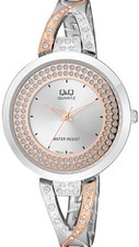Q Q by Citizen F529J411Y Crystal Accented Silver  Rose Gold Tone Women's Watch