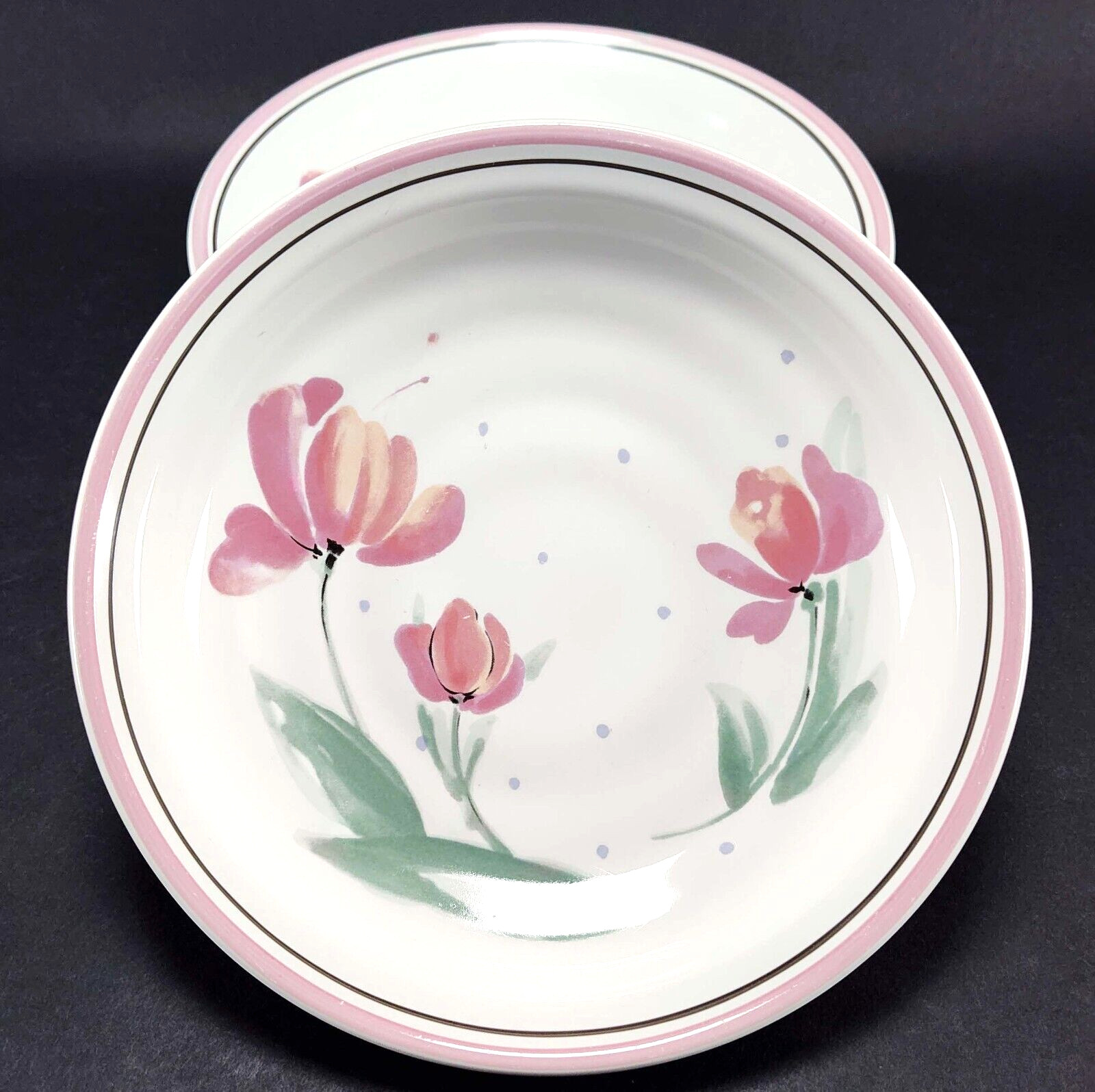 4 International Tableworks Trio Soup Salad Pasta Bowls Pastel Pink Flowers 8"