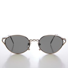 Gunmetal Oval Cat Eye 90s Vintage Sunglasses Gray Lens - Vista