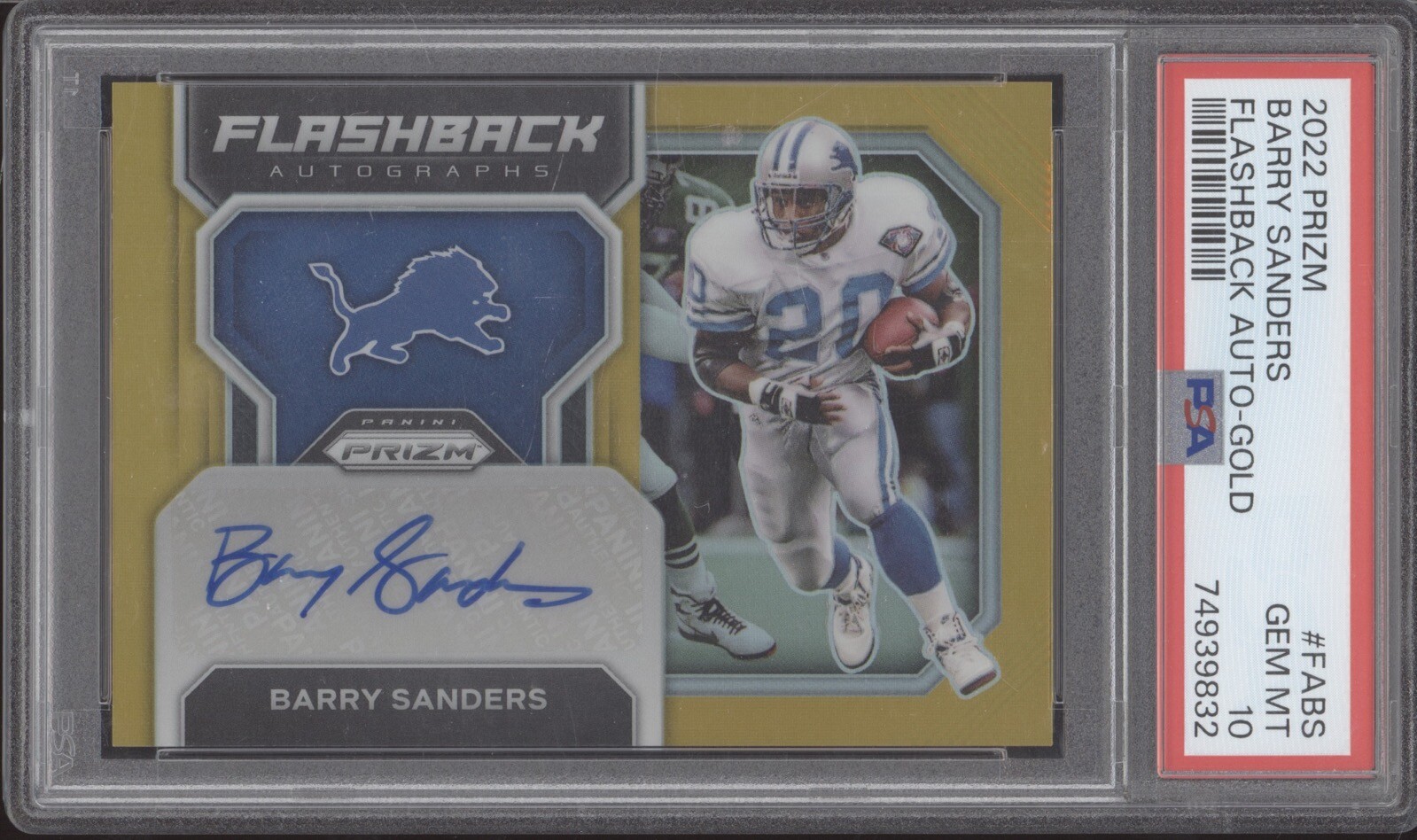 BARRY SANDERS PSA 10 2022 PANINI PRIZM FLASHBACK AUTOGRAPHS GOLD PRIZM