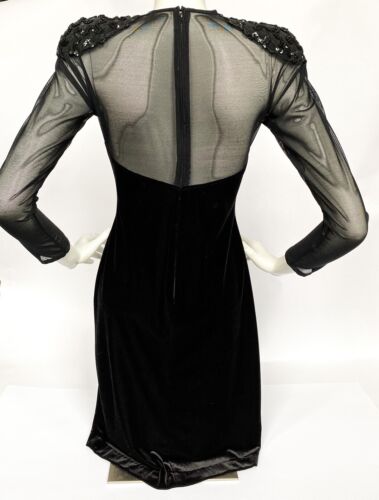 Betsy & Adam Velvet Mesh Sequins Padded Shoulders Knee High Dress Sz 7/8 Small - Picture 4 of 8