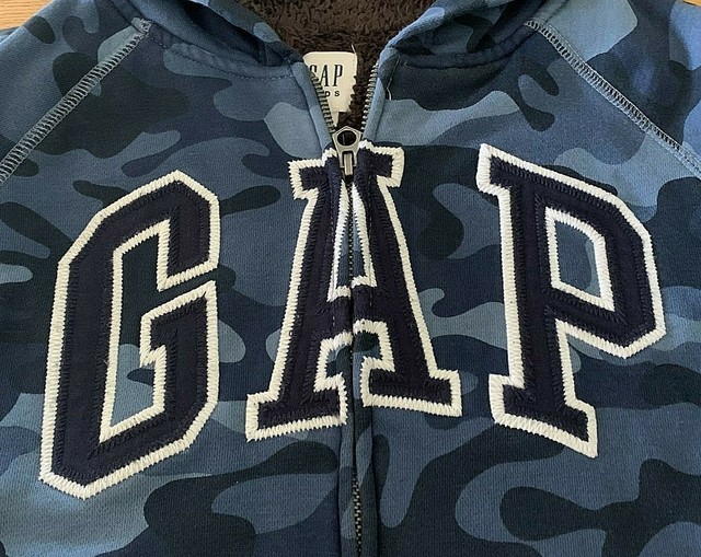 GAP KIDS Blue Camouflage Fleece Lined ZipUp Hooded Sweatshirt Boys