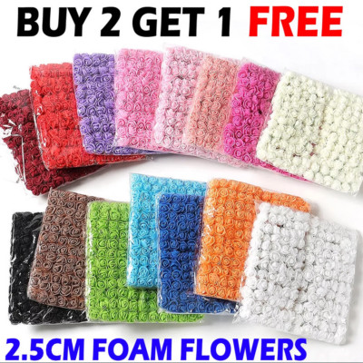 144PCS Mini künstliche Blumen Schaum Rosen mit Stamm Hochzeit Bouquet Decor DE