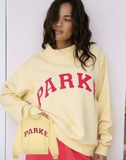 PARK  Women  s S Yellow Crewneck Logo Fleece Cotton Pullover Sweatshirt
