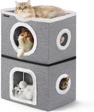 2 Story Cat Bed, Large Cat House for Indoor Cats Covered Cat Cave with Hideaway