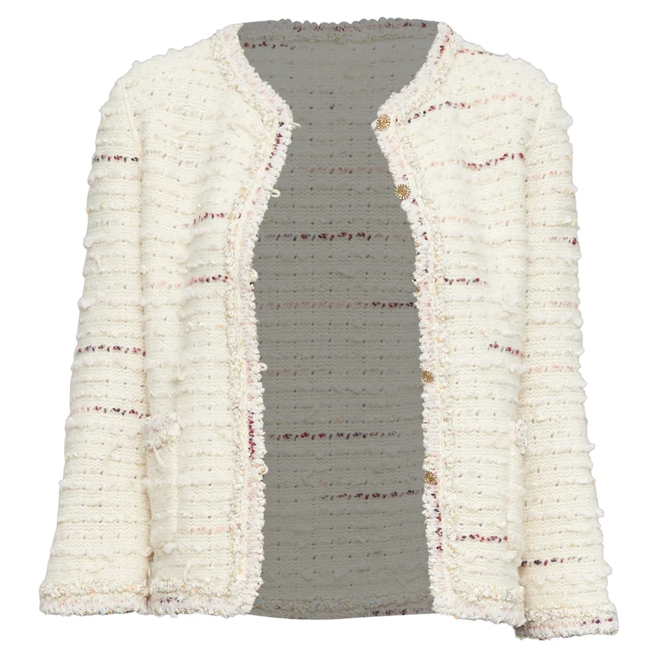 Cárdigan Chanel Rosa Tweed Cc Mujer Crema Talla 38 Foto 3 de 4