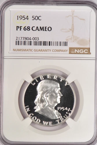 1954 Franklin Half Dollar Proof NGC PF 68 CAMEO PR68CAM Frosty Coin 50C