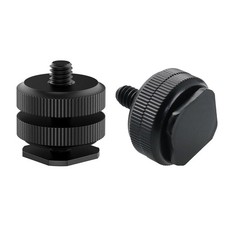 Camera Hot Shoe Mount 2 Pack to 1/4"-20 Tripod Screw Adapter 2 Pack, Black