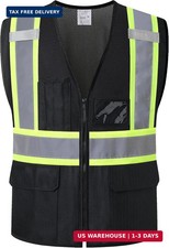 Reflective Safety Vest for Men Women with Pockets HT33-Black,L Hi Vis Vest Hi