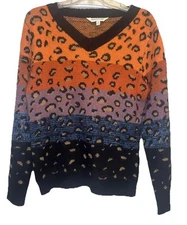 Davi & Dani Color Block Ombré Animal Print V Neck Sweater Sz M Art To Wear