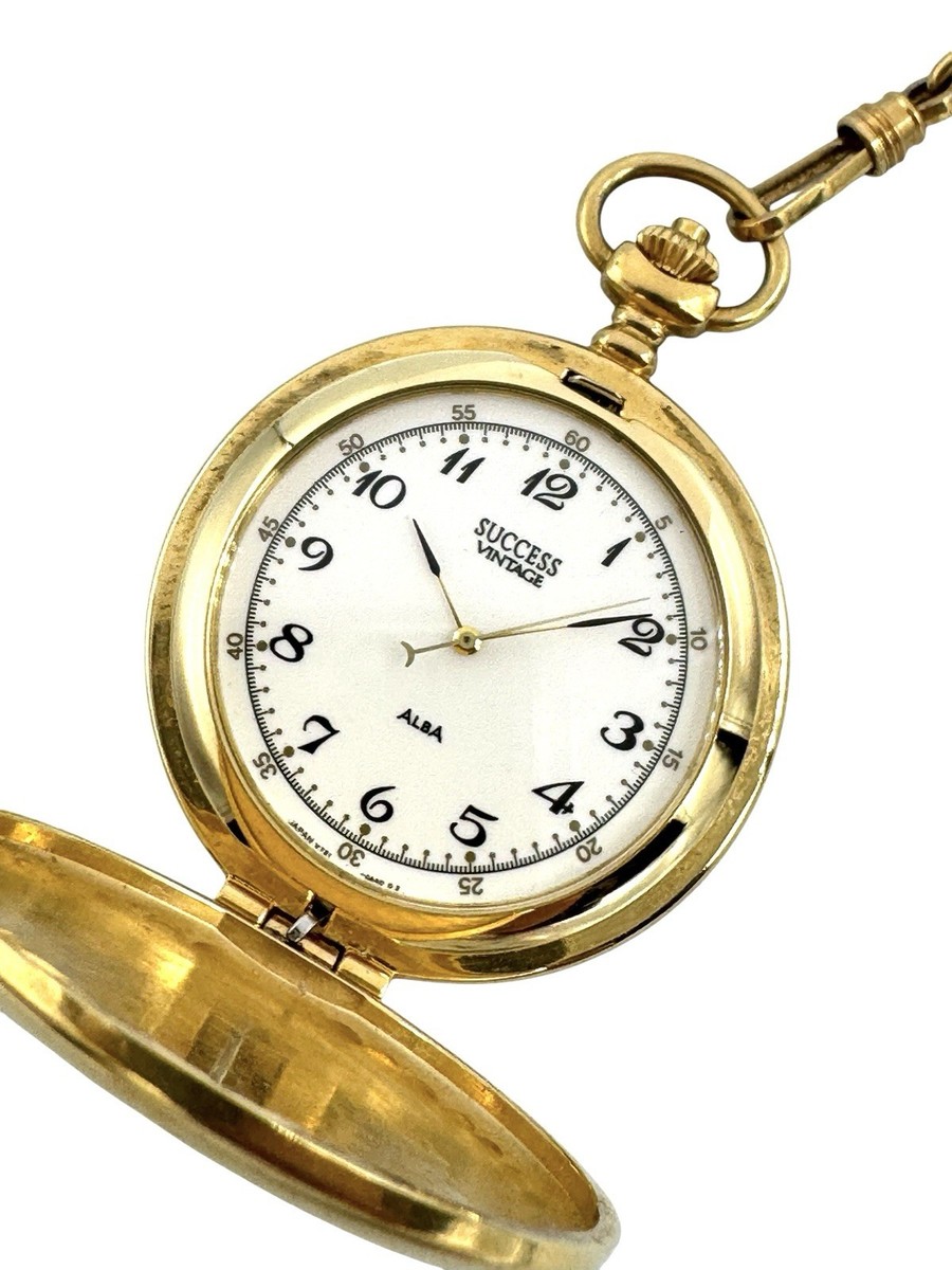ALBA SUCCESS VINTAGE Quartz Pocket Watch 41mm V721-0A30 From Japan