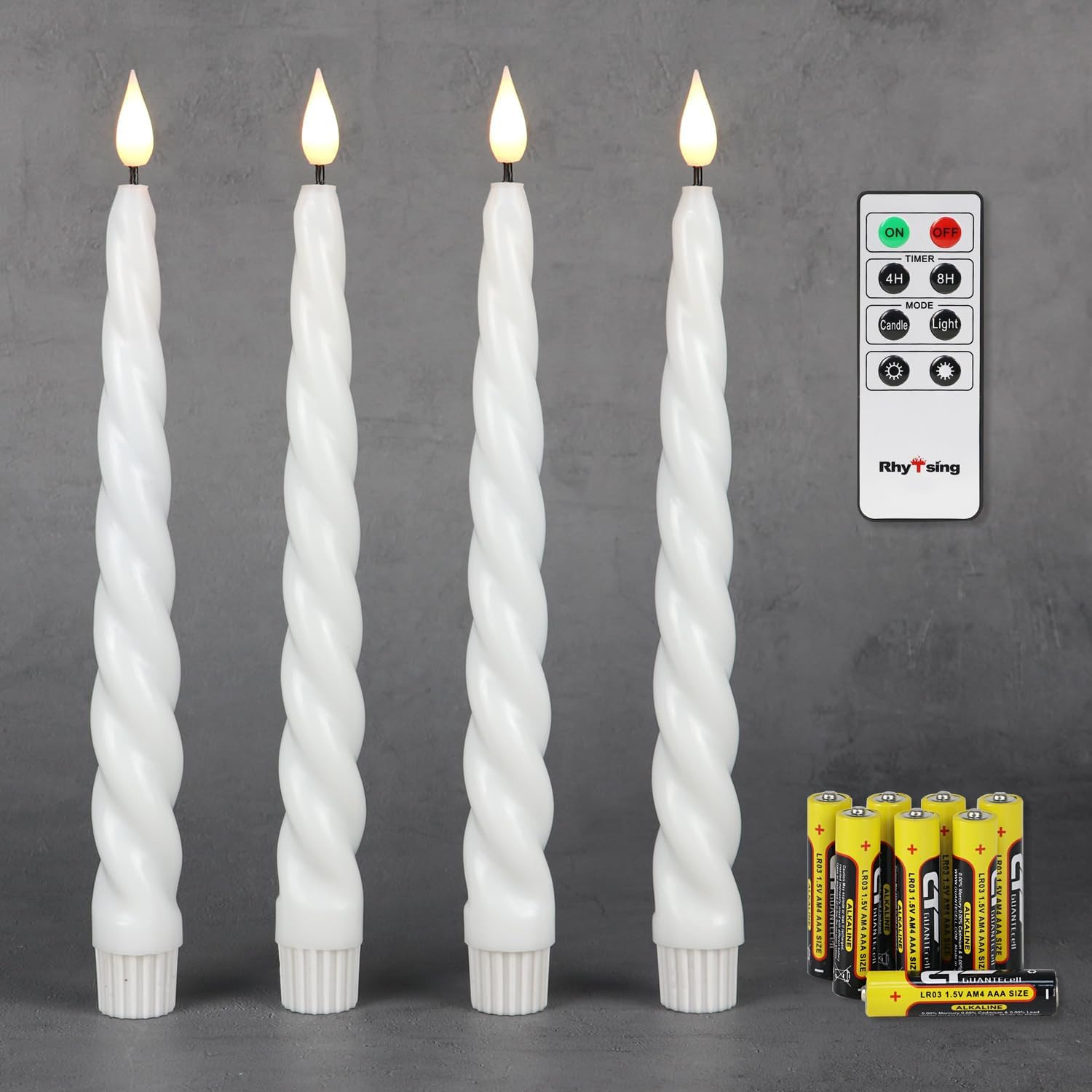 Set 4 Candele LED Spirale Bianco Coniche con Telecomando per Natale