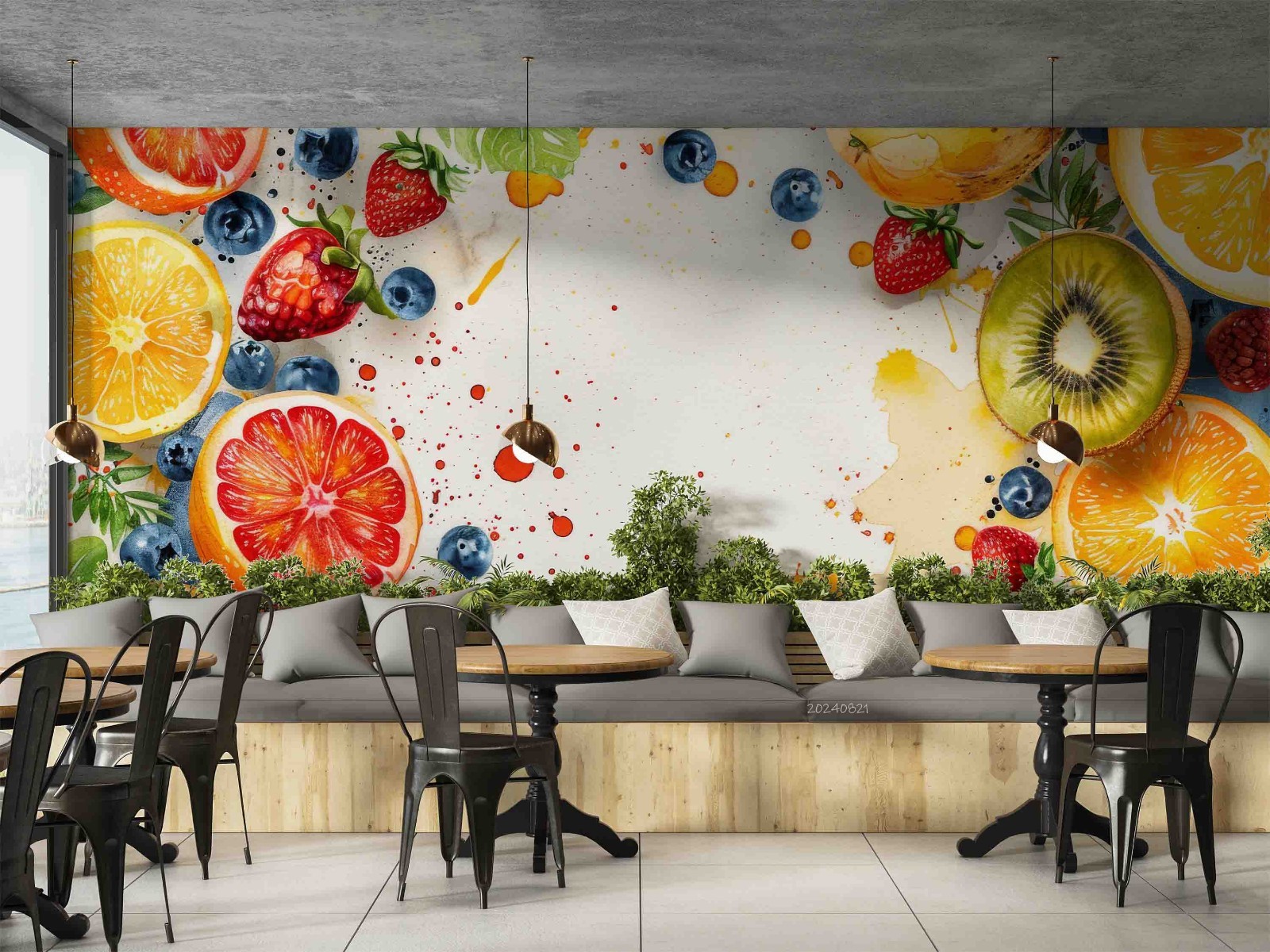 3D Fruit Leaves Watercolor Pattern Wall Murals Wallpaper Murals Wall Sticker 3