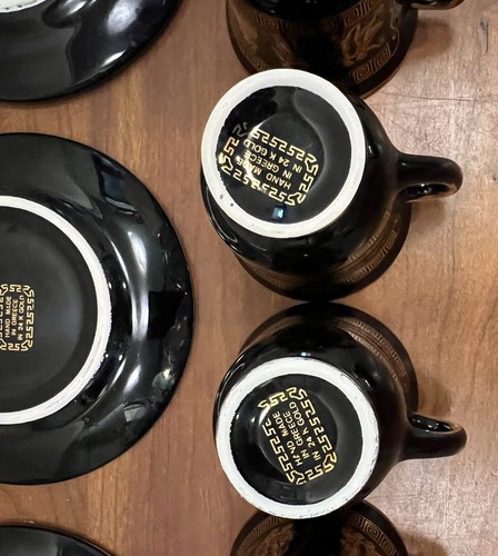 Vtg Set Of 5 Demitasse Cup & Saucer Handmade in Greece 24 KT Gold - Picture 18 of 22