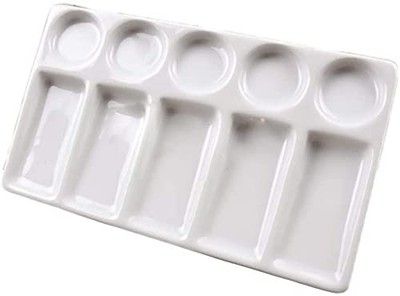Watercolor Palette Tray 10 Wells White Rectangle Ceramic Artist Paint 