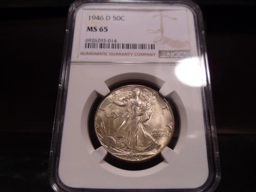 1946-D MS65 Liberty Walking Half Dollar NGC Certified Gem - White/Faint Gold Hue