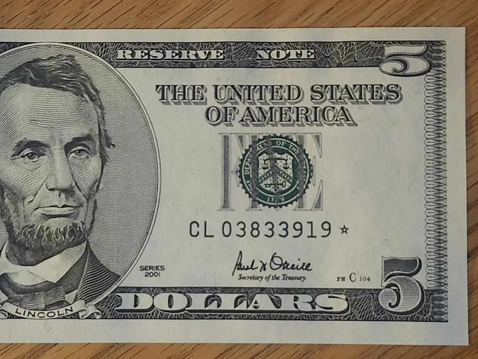 2001 $5 "STAR NOTE" UNC/GEM SAN FRANCISCO CL03833919* 3 OF 3 CONS SERIAL NUMBERS - Image 4 of 4