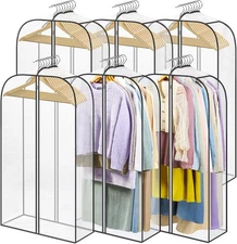 LANDNEOO 6 Pack Clear Garment Bags for Hanging Clothes with Zippers on 