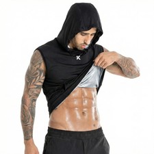 Men Sauna Shirt Hoodie Heat Trapping Sweat Vest Fitness Workouts