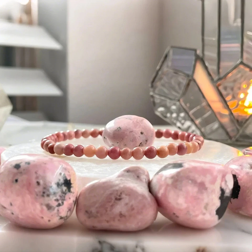 Pulsera de cuentas de piedra de rodonita natural de 4 mm protección curativa pulsera de mujer regalo Foto 2 de 4