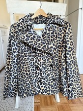 Vintage Leopard Double-Breasted Faux Fur Coat Long Sleeves Two Pockets Safari