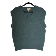 L.L Bean 100 Lambswool Sweater Vest Olive Green Size Large V-Neck Scottish Wool
