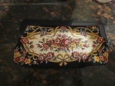 Vintage Floral Tapestry Clutch Evening Bag Hinged Kiss Lock All Black