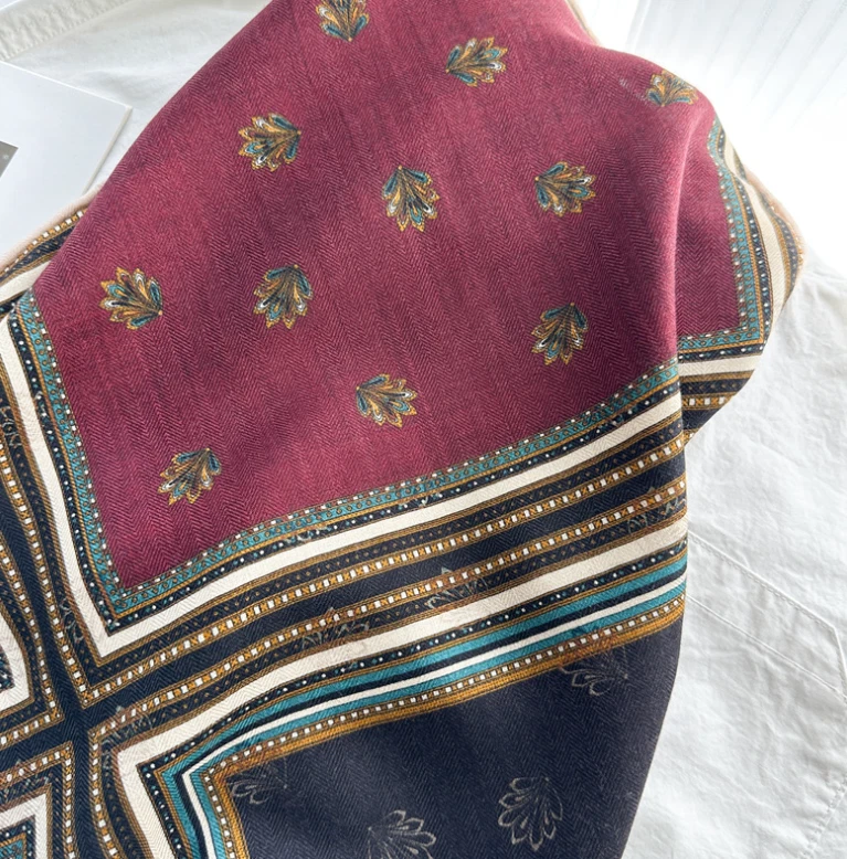 Bufanda envolvente 70 % cachemir 30 % seda pañuelo doble cara estampado cuadrícula chal 26"" Foto 4 de 4