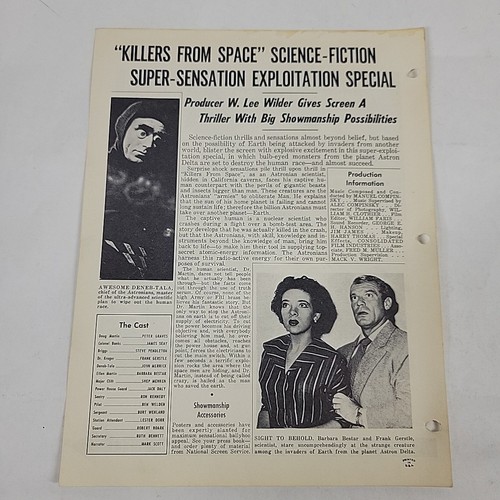 1950s Killers from Space Exhibitor Sheet Peter Graves Sci-Fi Horror Movie Promo - Picture 3 of 9