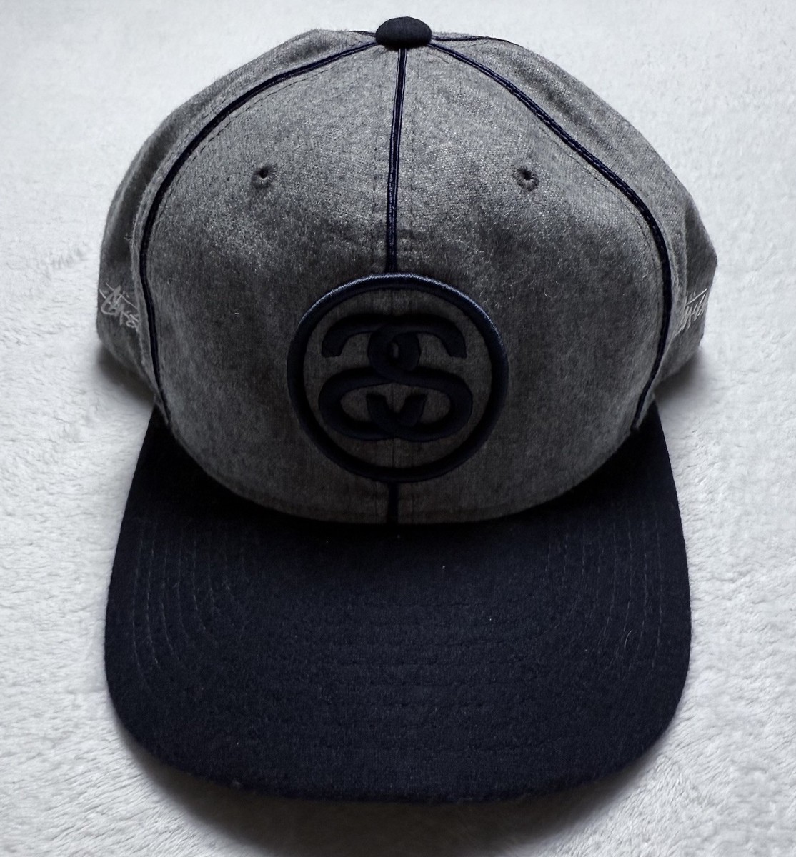 Stussy Double SS Wool Blend Snapback Hat Mens One Size Gray 