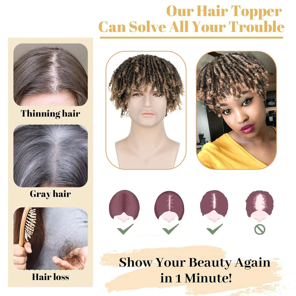 EUA Dreadlock Toupee para Homens Topper de Cabelo Curto Trançado para Mulheres Cabelo Afro Encaracolado - Imagem 2 de 4