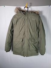 Eddie Bauer Kids S 7/8 Duck Down Jacket Faux Fur Hood Olive Green