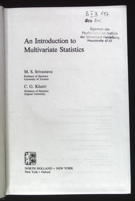 Introduction to Multivariate Statistics Srivastava, M.S. and C.G. Khatri: