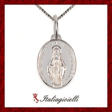 Collana Medaglia Madonna Miracolosa in Argento 925 Rodiato Oro Bianco