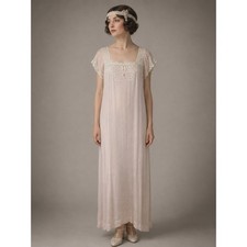 Vintage 1920s Pink Silk Nightgown White Lace Antique Flapper Lingerie Dress