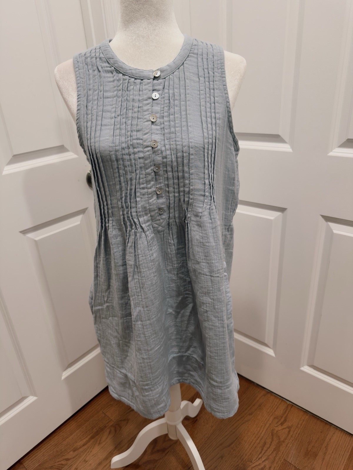 Quince 100% Organic Cotton Gauze Sleeveless Swing Dress XS Coastal Summer Dress