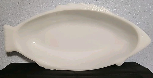 Vintage GLASBAKE Milk Glass Fish Shaped Baking Dish 18" Made in the USA