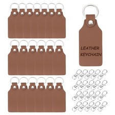 20Pcs Leather Keychain Blanks 22mm ID x 28mm OD Square Shaped,Brown