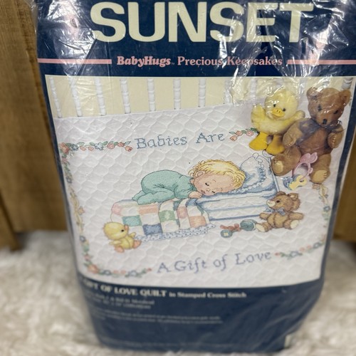 Sunset Baby Hugs Precious Keepsakes Stamped Cross Stitch Gift Of Love 1997 43x34 - Picture 2 of 8