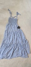 NWT Lulus Light Blue Floral Layered Ruffle Maxi Sundress Strappy Square Neck XS
